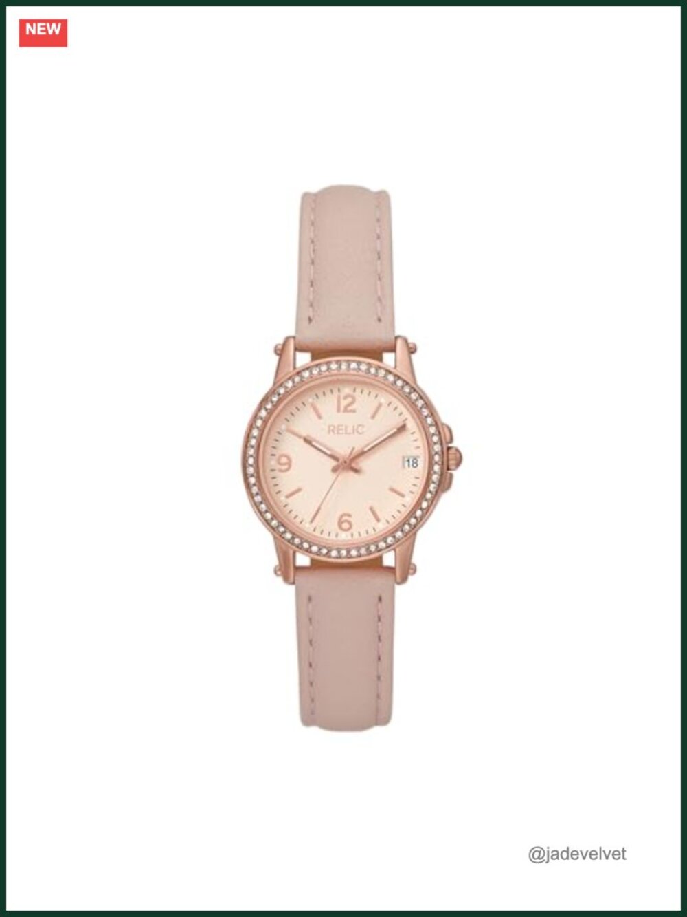 Relic Women's Quartz Watch Leather Band Rose Gold Dial 29mm Date Window 30m